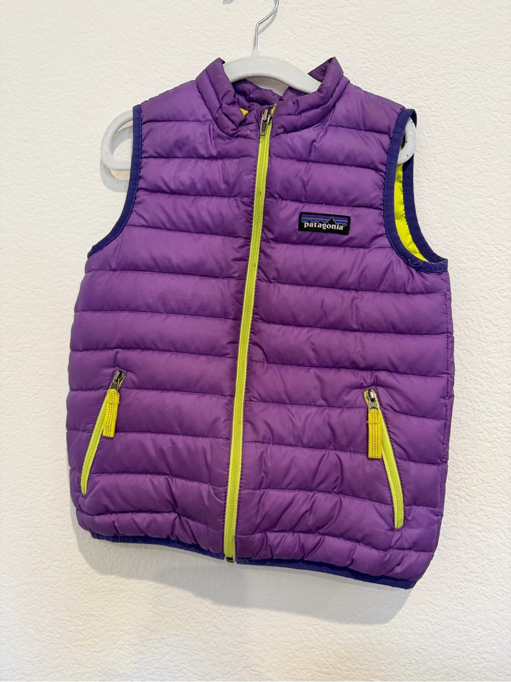 Patagonia Purple Puffer Down Vest with Yellow Trim 4T